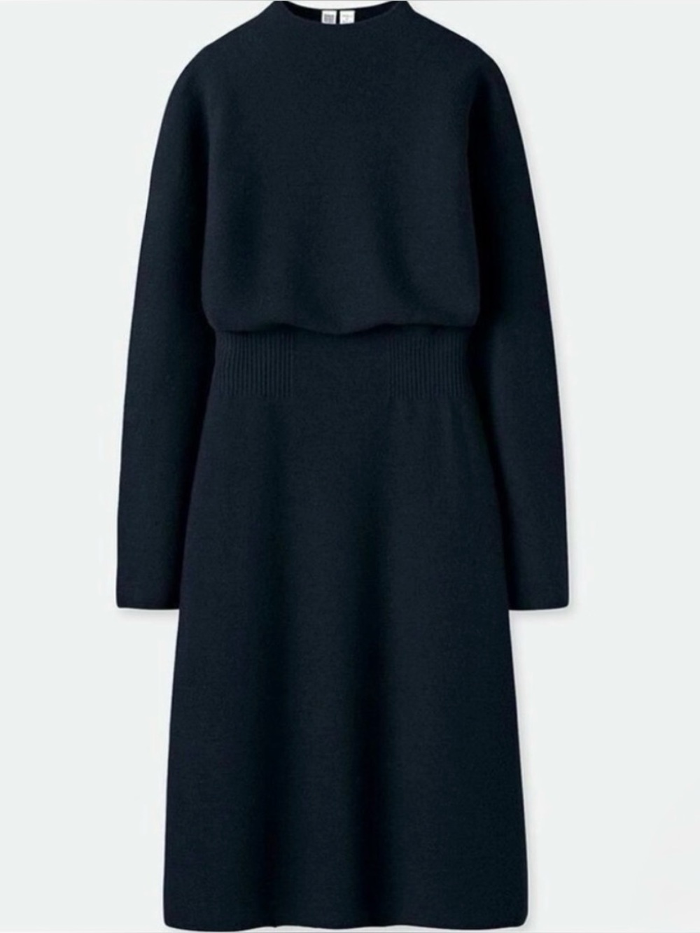Lemaire UniqloU 3D Wool Mock-neck Long-Sleeve Knit Midi Dress in Navy M NWT